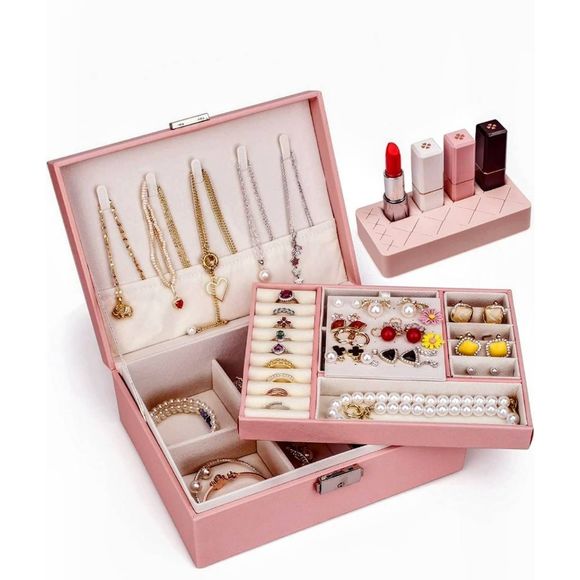 Unbranded Other - Jewelry Box Storage Organizer Display with Silicone Lipstick Holder Pink